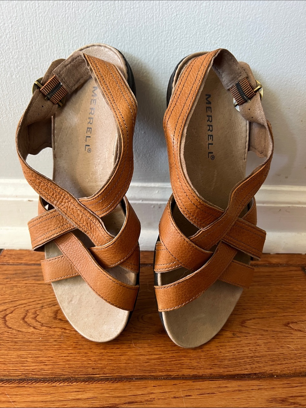 Merrell Women's Cognac Brown Leather Strappy Sandals